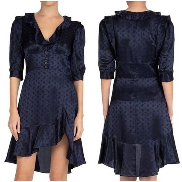 The Kooples Paisley Jacquard Frilly Ruffle Hem Mini Dress Sz 2 Viscose Silk‎ - Picture 11 of 12